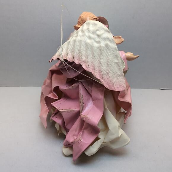 Set Of 2 Paper Mache Cartapesta Style Angels Christmas Ornament Topper Pink - Picture 7 of 13